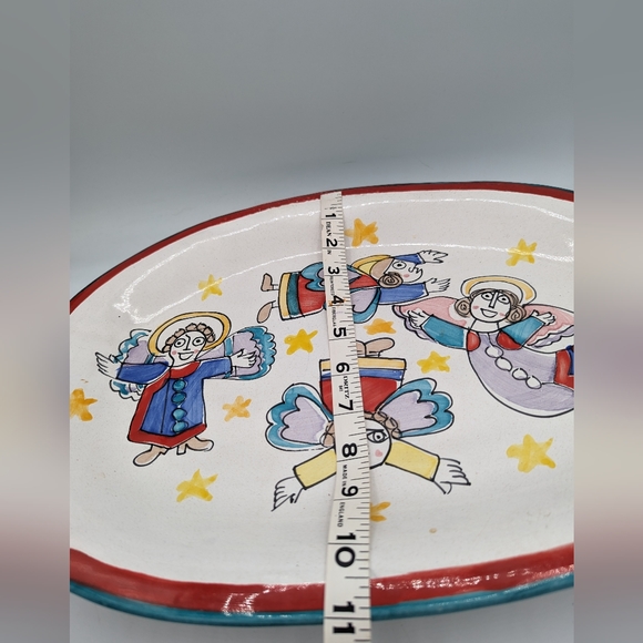Vintage Italian Red Clay Pottery DeSimone Vietri Cubist Angel 15” Oval Platter - Picture 11 of 14